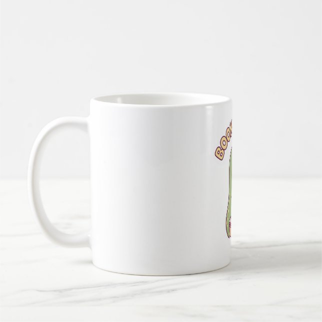Cute T-rex Dinosaur Läser en Bok-bokasaurus-Roligt Kaffemugg (Vänster)