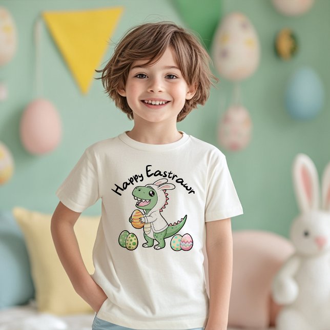Cute T-Rex Dinosaur Lycklig Eastrawr for Boy's T Shirt (Skapare uppladdad)
