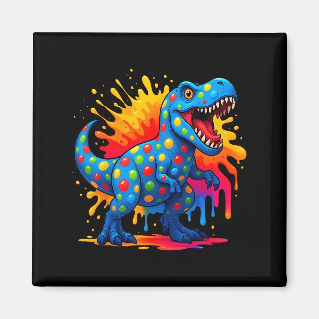Cute T Rex Dinosaur Polka Dot Art Student Dot Day Magnet (Framsidan)