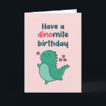 Cute T-Rex Dinosaur Pun Funny Dinomite Birthday Kort<br><div class="desc">Lustigt och sött födelsedagskort för dem som slår kärlek och humor. Perfekt för att önska dina vänner och din familj grattis på födelsedagen. Besök vår butik om du vill ha mer födelsedagskort. Du hittar något coola,  humoristiskt och ibland sarkastiskt födelsedagskort för din speciella.</div>