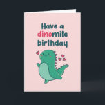 Cute T-Rex Dinosaur Pun Funny Dinomite Birthday Kort<br><div class="desc">Lustigt och sött födelsedagskort för dem som slår kärlek och humor. Perfekt för att önska dina vänner och din familj grattis på födelsedagen. Besök vår butik om du vill ha mer födelsedagskort. Du hittar något coola,  humoristiskt och ibland sarkastiskt födelsedagskort för din speciella.</div>
