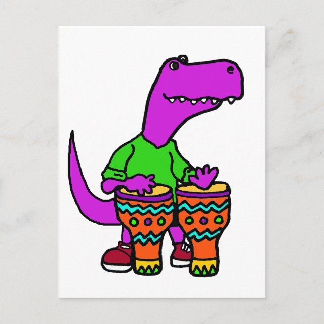Cute T-rex Dinosaur spelar Bongo Drums Vykort (Framsida)