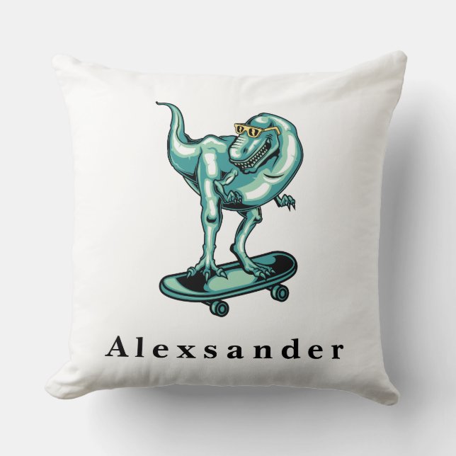 Cute T Rex Dinosaur w/ Monogram namn Kudde (Framsida)