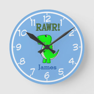 Cute T-Rex Funny Dino Nursery Round Clock Rund Klocka
