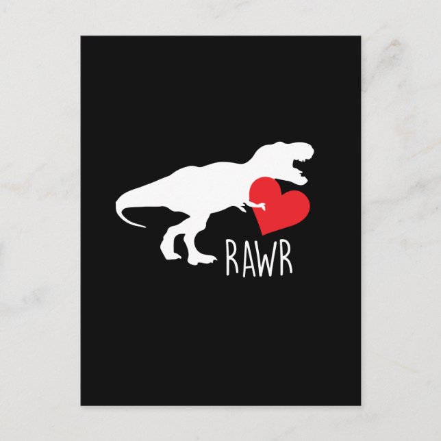 Cute T-Rex Rawr Heart Valentine Day Vykort (Framsida)