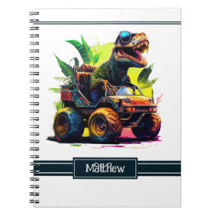 Cute T-Rex Riding Monster Lastbil Dinosaur Namn Anteckningsbok
