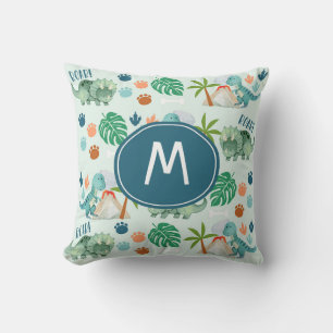 Cute T Rex Triceratops Dinosaur Mönster Monogram Kudde