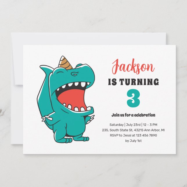 Cute T-Rex Unicorn Kids Dinosaur Birthday Inbjudningar (Framsida)