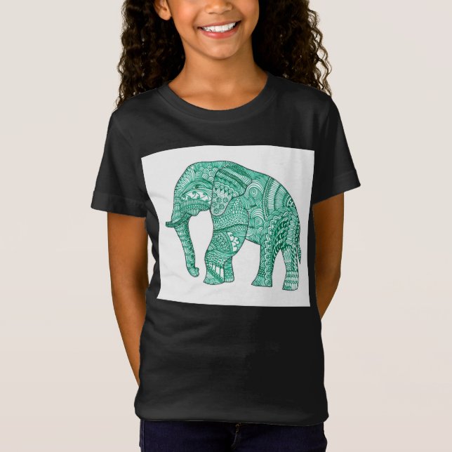 Cute t-shirt för en flicka med en mönstrad elefant (Framsida)