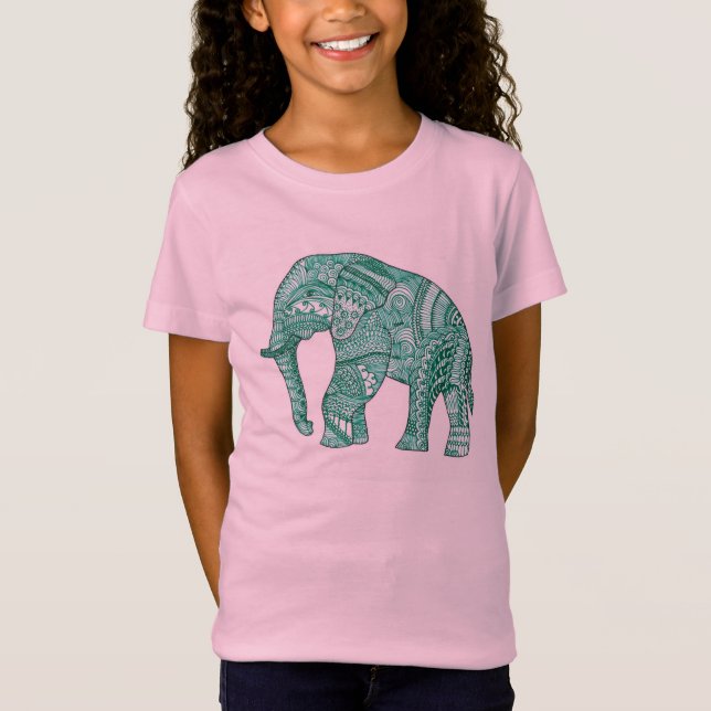 Cute t-shirt för en flicka med en mönstrad elefant (Framsida)