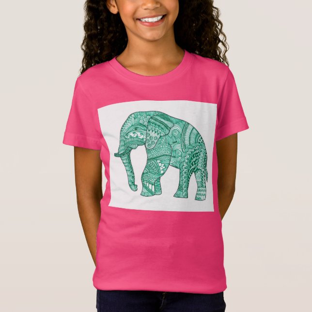 Cute t-shirt för en flicka med en mönstrad elefant (Framsida)