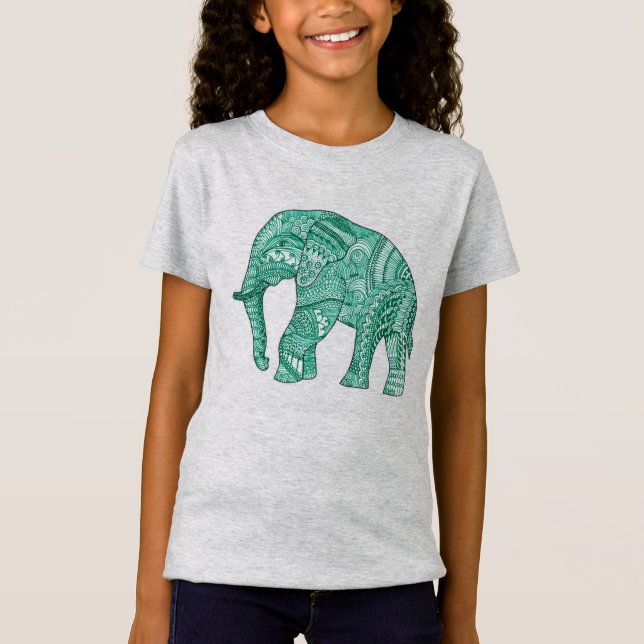 Cute t-shirt för en flicka med en mönstrad elefant (Framsida)