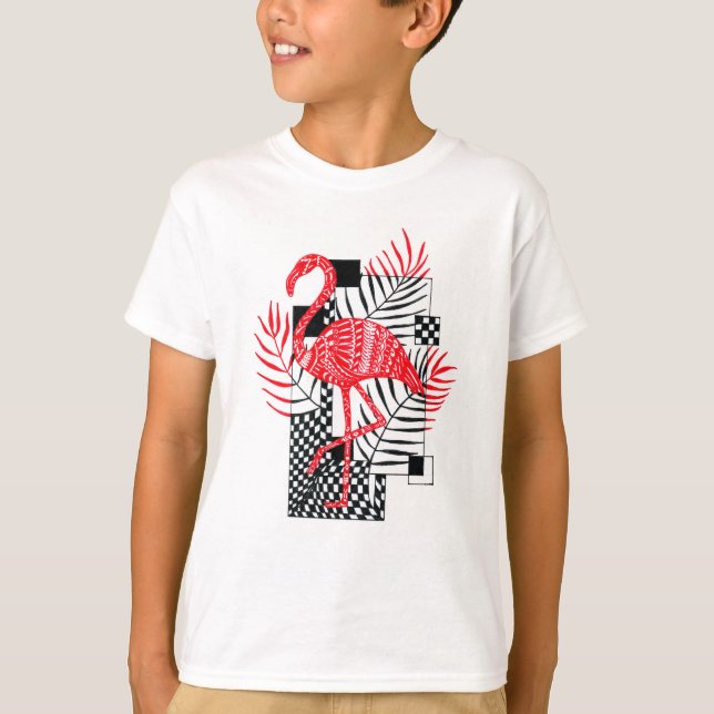 Cute T-shirt för pojke med röd flamingo-utskrift (Framsida)