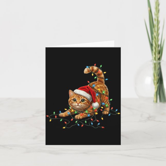 Cute Tabby Cat Christmas Funny Lights Xmas Cat In  Kort (Framsida)