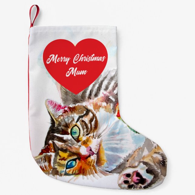 Cute Tabby Cat Merry Cats Christmas Stocking Liten Julstrumpa (Framsidan)