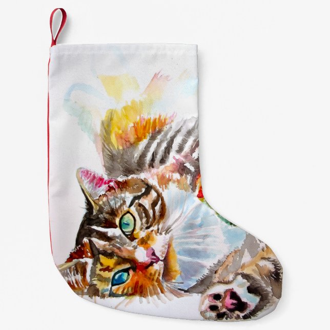 Cute Tabby Cat Merry Cats Christmas Stocking Liten Julstrumpa (Framsidan)