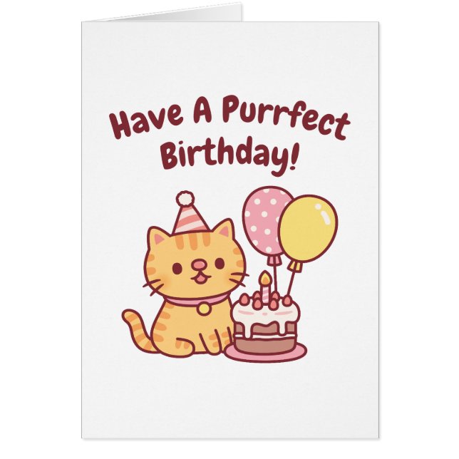 Cute Tabby Cat With Cake Purrfect Birthday Funny Hälsningskort (Framsidan)