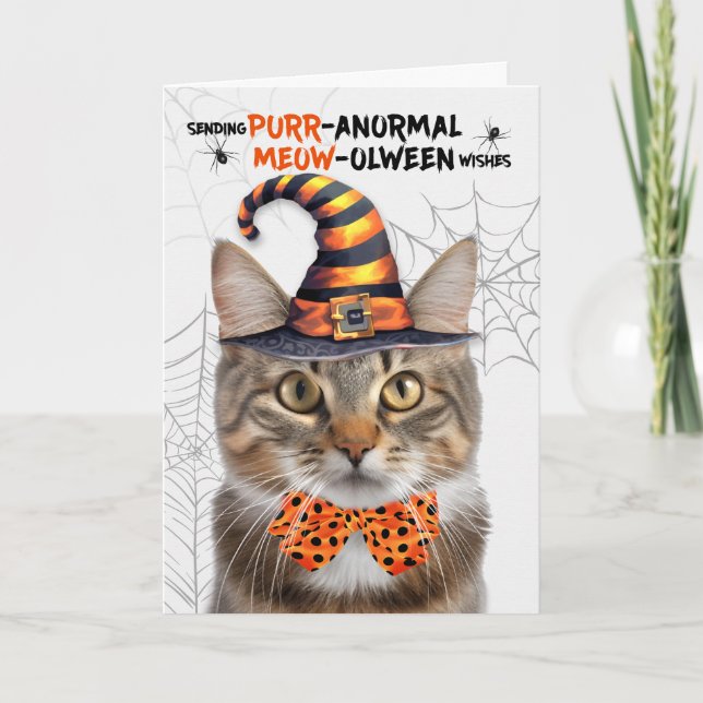 Cute Tabby Halloween Cat PURRanormal MEOWolween Helgkort (Framsida)