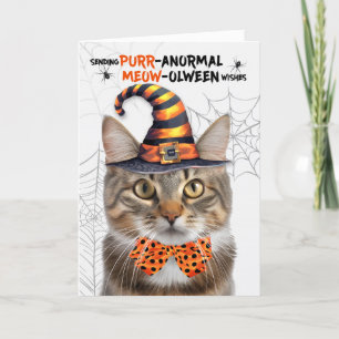 Cute Tabby Halloween Cat PURRanormal MEOWolween Helgkort