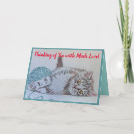 Cute Tabby katt Aqua Teckning Cat Art Hälsning Car Kort