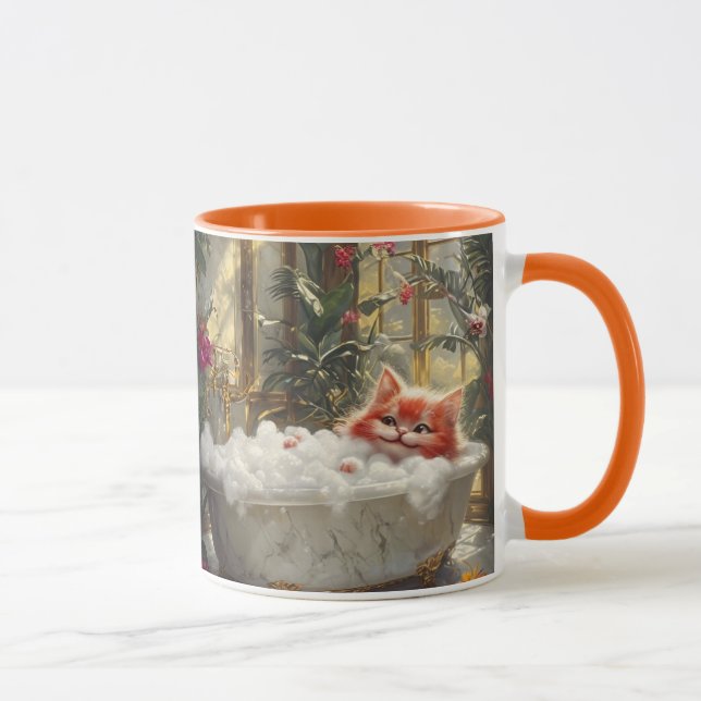 Cute Tabby katt avslappning i luxuriös marbelbath Mugg (Höger)