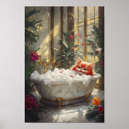 Cute Tabby katt avslappning i luxuriös marbelbath Poster
