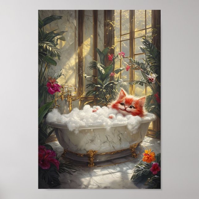 Cute Tabby katt avslappning i luxuriös marbelbath Poster (Framsidan)