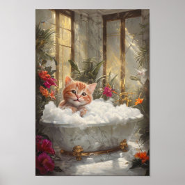 Cute Tabby katt avslappning i luxuriös marbelbath Poster