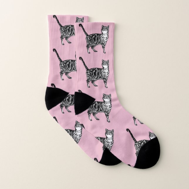 Cute Tabby katt Baby Rosa Cats Pet Socks Strumpor (Par)