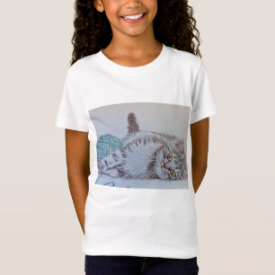 Cute Tabby katt cat teckning art Girls T Shirt