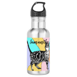 Cute Tabby katt Cats Pets Girls Pastel Vattenflask