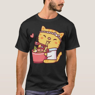 Cute Tabby katt Chef Eating Ramen T Shirt