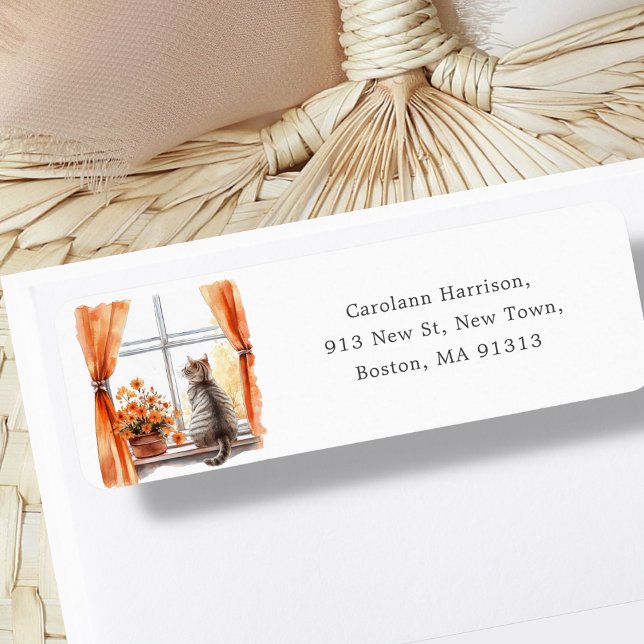 Cute Tabby katt | Fall Autumnal Adress Returadress Etikett (Skapare uppladdad)