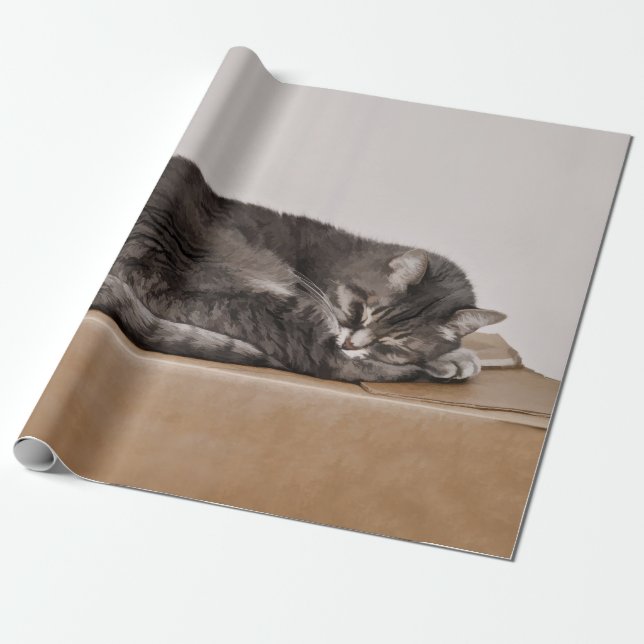 Cute Tabby katt-Grått som säljs i lådan Presentpapper (Utrullad)