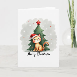 Cute Tabby katt i julklapp i Santa Hat Kort