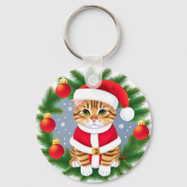 Cute Tabby katt i Santa Outfit Nyckelring