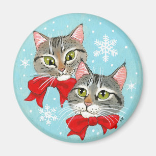 Cute tabby katt, julvintern snö magnet