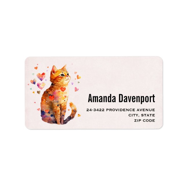 Cute Tabby katt med Hearts Adressetikett (Framsidan)