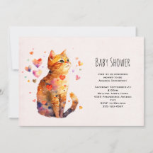 Cute Tabby katt med Hearts Baby Shower