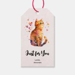 Cute Tabby katt med Hearts bara för dig Presentetikett