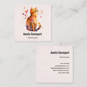 Cute Tabby katt med Hearts Fyrkantigt Visitkort