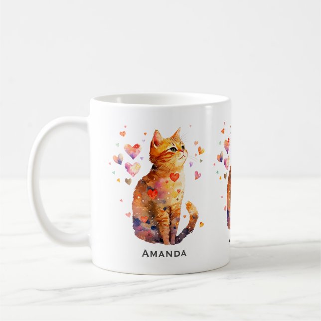 Cute Tabby katt med Hearts Kaffemugg (Vänster)