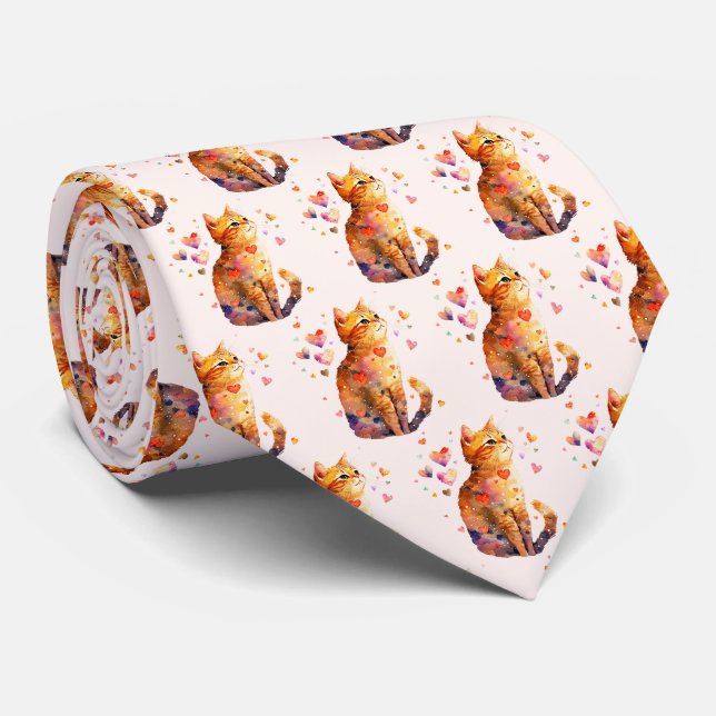 Cute Tabby katt med Hearts Mönster Slips (Rullad)