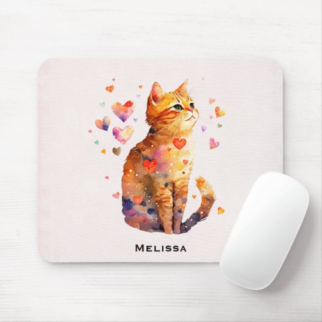 Cute Tabby katt med Hearts Musmatta (Med mus)