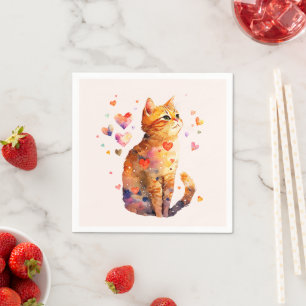 Cute Tabby katt med Hearts Pappersservett