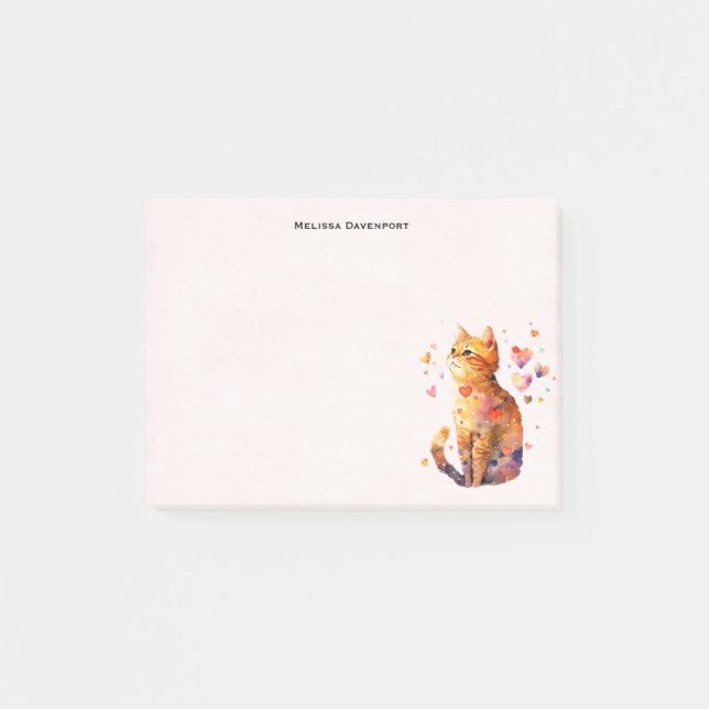 Cute Tabby katt med Hearts Post-it Block (Framsida)