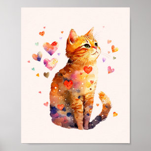 Cute Tabby katt med Hearts Poster