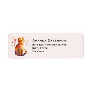 Cute Tabby katt med Hearts Returadress Etikett