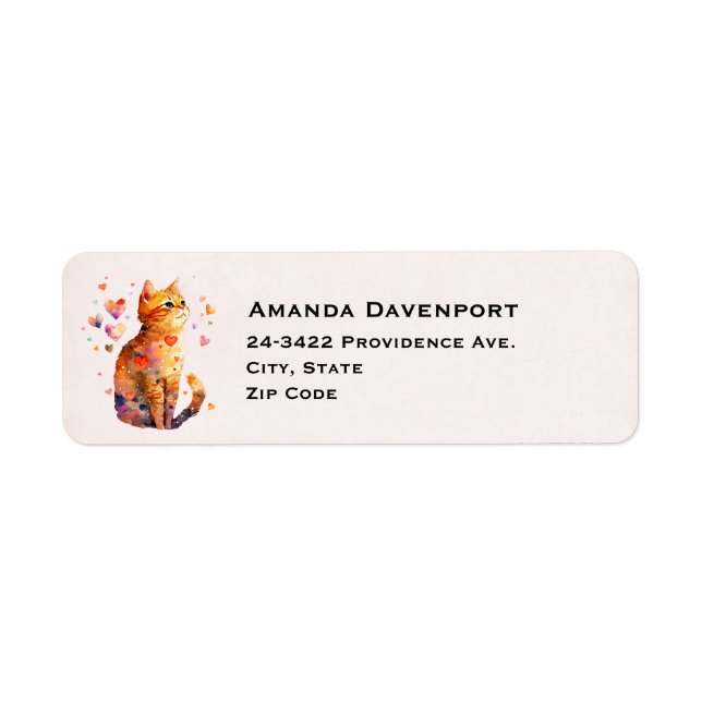 Cute Tabby katt med Hearts Returadress Etikett (Framsidan)