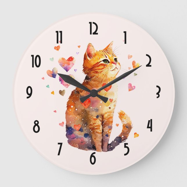 Cute Tabby katt med Hearts Stor Klocka (Framsida)